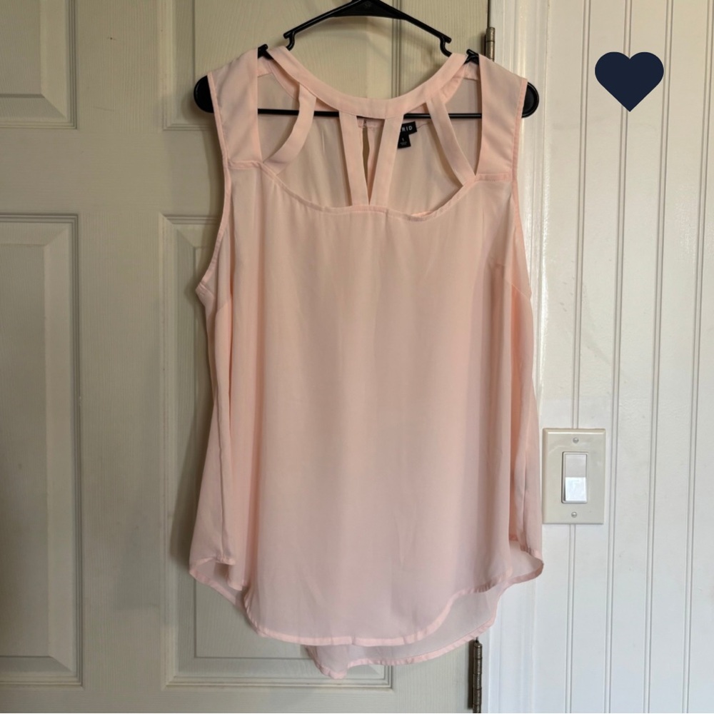 Torrid Cage Front Strappy Light Blush Pink Sleeveless Blouse Tank Chiffon